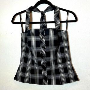 White House Black Market - Black & White Plaid - Cotton Blend Halter Top Size 8